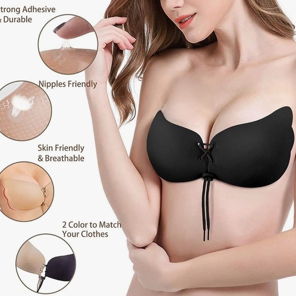 NWT Ursexyly Seamless Strapless nipple covers Push-Up Bra Black and Tan Ccup - Picture 2 of 4